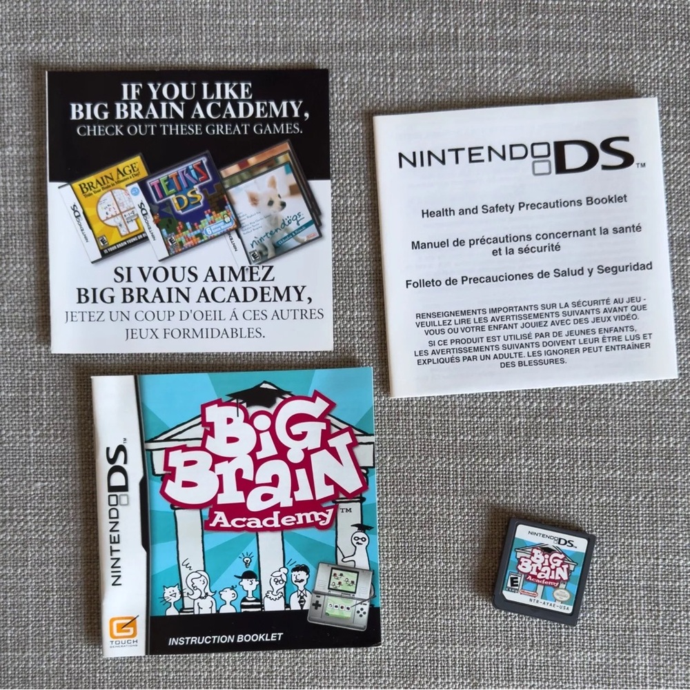 Big Brain Academy Nintendo DS Lite 3DS Game Case Cover Art Manual CIB Complete